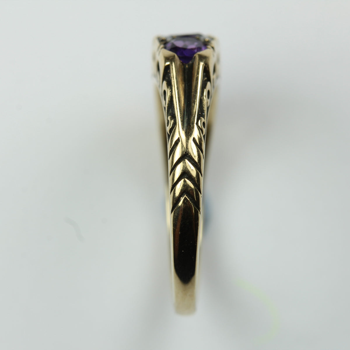 9ct Yellow Gold Amethyst and Diamond Bridge Ring