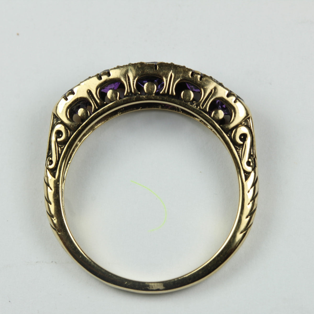 9ct Yellow Gold Amethyst and Diamond Bridge Ring