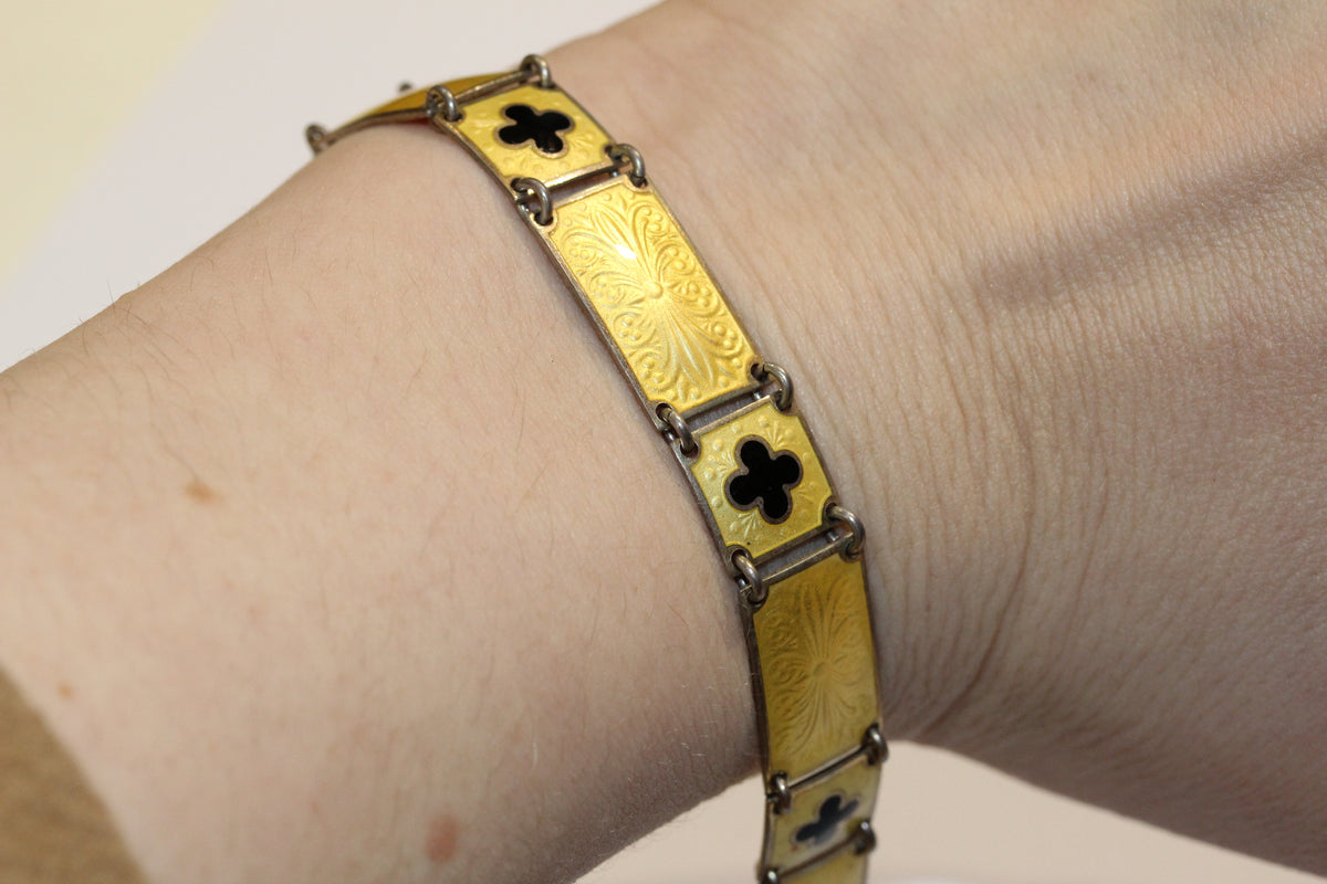 Vintage Scandinavian Sterling Silver Buttercup Yellow Enamel Bracelet