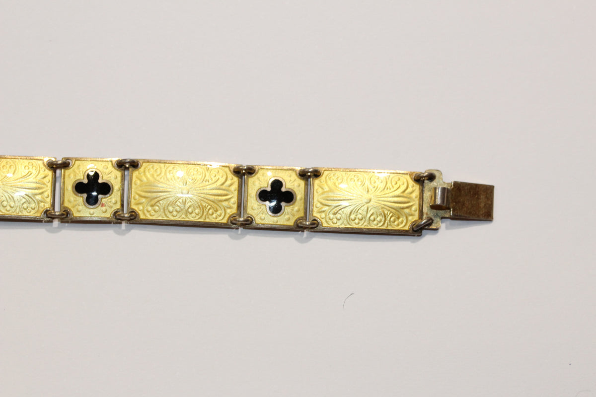 Vintage Scandinavian Sterling Silver Buttercup Yellow Enamel Bracelet
