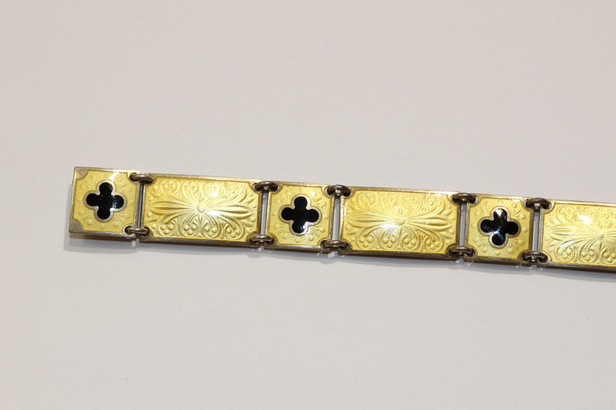 Vintage Scandinavian Sterling Silver Buttercup Yellow Enamel Bracelet