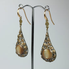 9ct Yellow Gold Art Nouveau Mother Of Pearl Drop Earrings