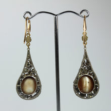 9ct Yellow Gold Art Nouveau Mother Of Pearl Drop Earrings