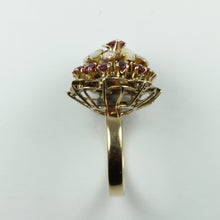 Vintage 14ct Yellow Gold Ruby and White Opal Princess Ring
