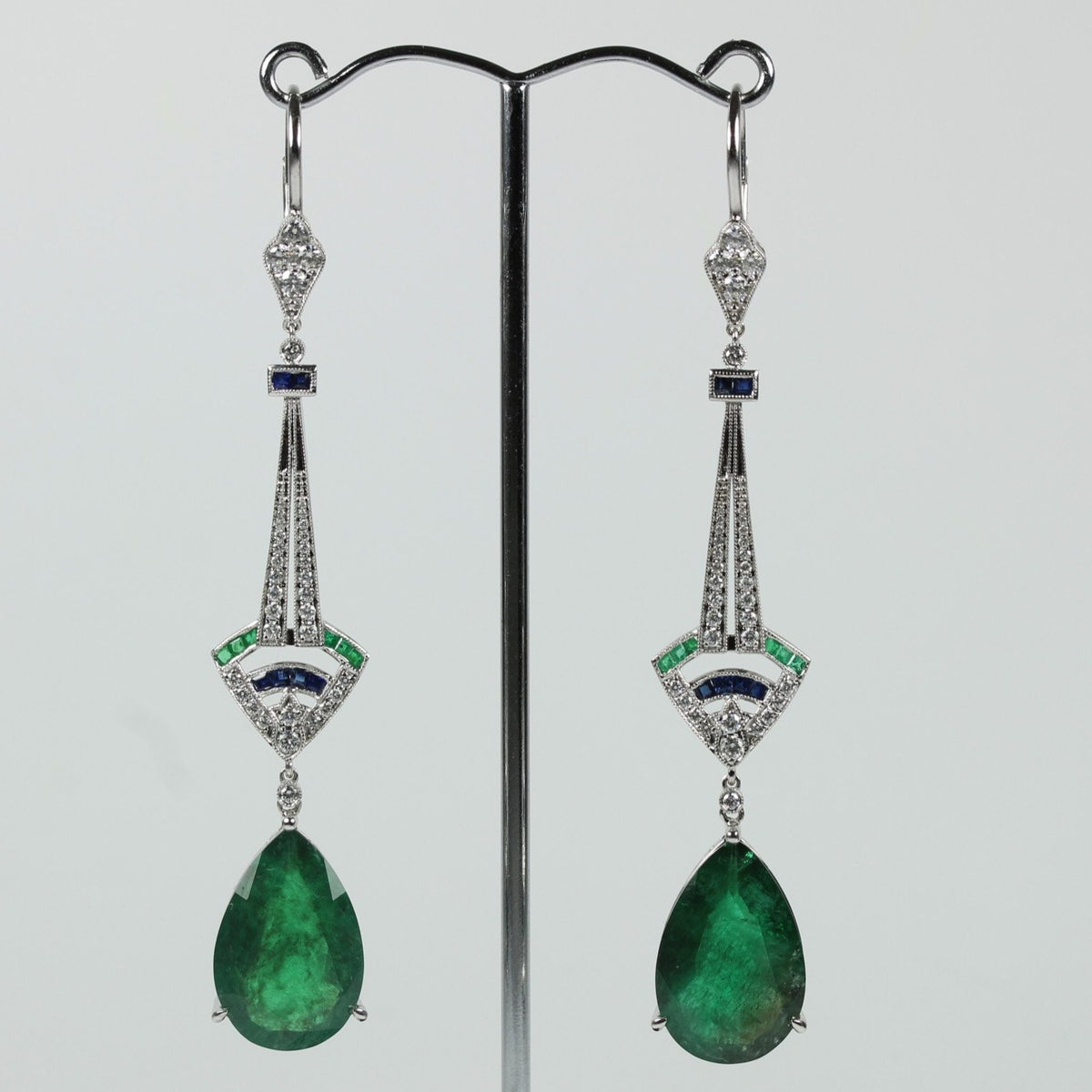 Colombian Emerald, Sapphire and Diamond Earrings