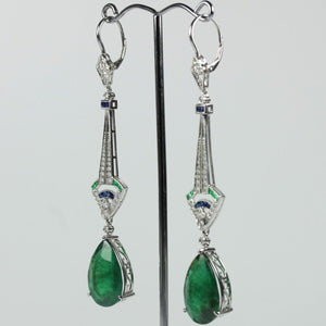 Colombian Emerald, Sapphire and Diamond Earrings