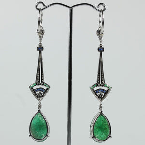 Colombian Emerald, Sapphire and Diamond Earrings