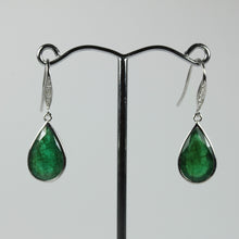 9ct White Gold Colombian Emerald And Diamond Drop Earrings