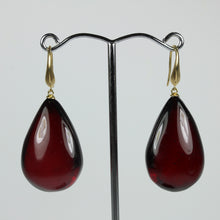 9ct Yellow Gold Cherry Amber Drop Earrings