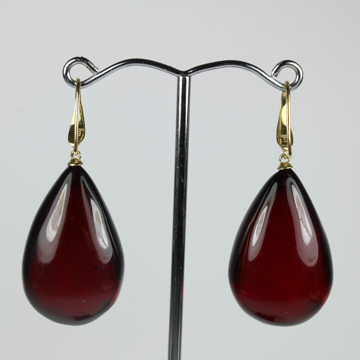 9ct Yellow Gold Cherry Amber Drop Earrings