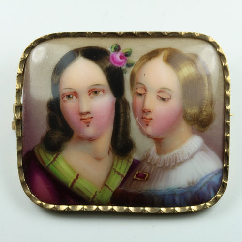 Antique Enamel on Porcelain Brooch