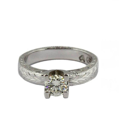 18ct White Gold Engraved Diamond Engagement Ring