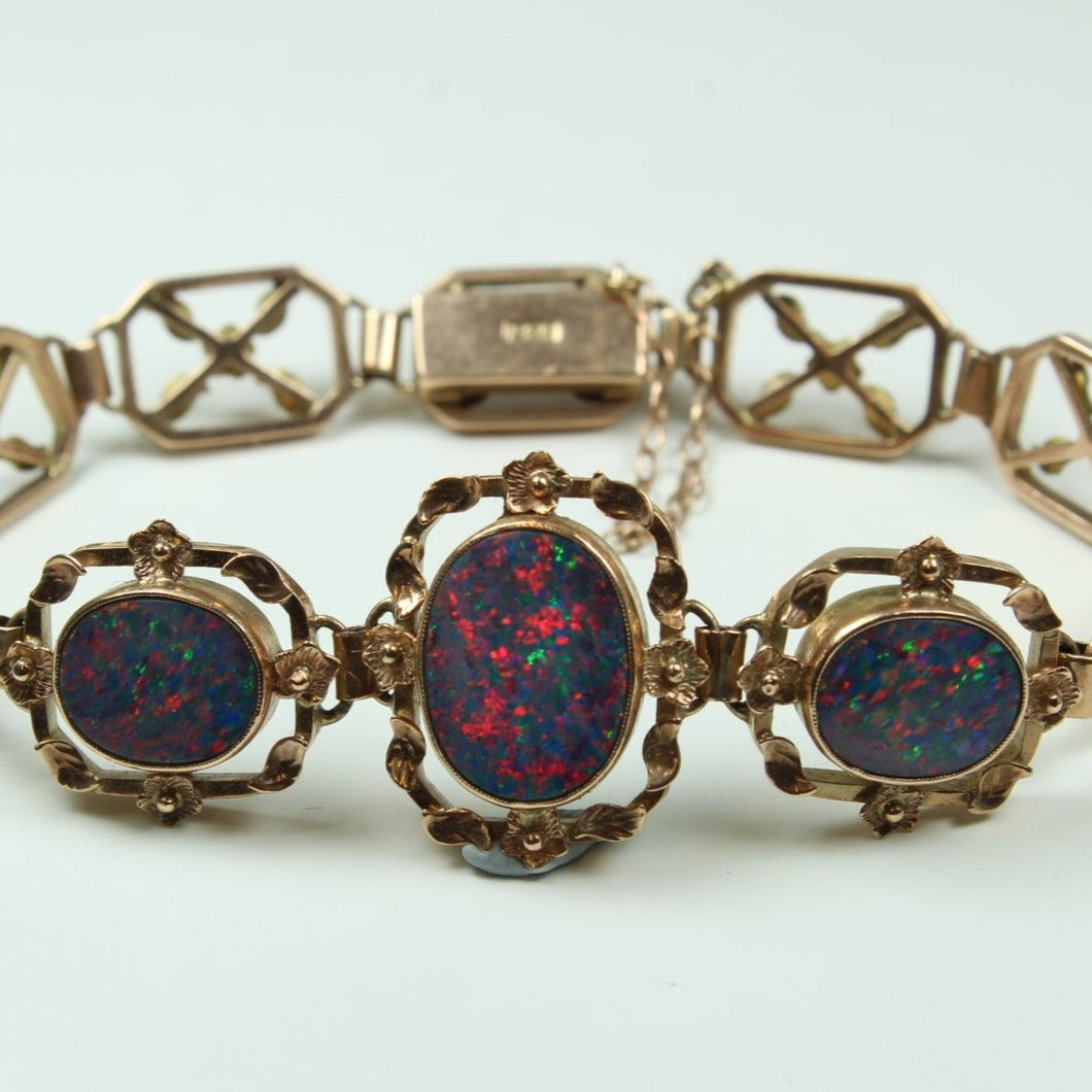 Vintage 9ct Rose Gold Doublet Opal Bracelet