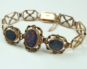 Vintage 9ct Rose Gold Doublet Opal Bracelet