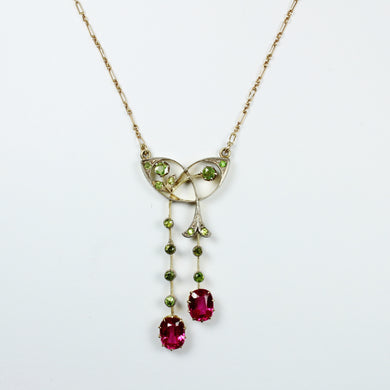 Antique Peridot and Synthetic Pink Topaz Necklace