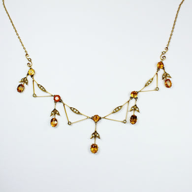 Antique 9ct Yellow Gold Citrine and Pearl Necklace