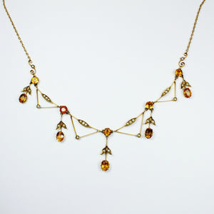 Antique 9ct Yellow Gold Citrine and Pearl Necklace