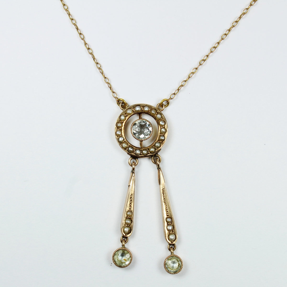 Antique Aquamarine and Seed Pearl Necklace