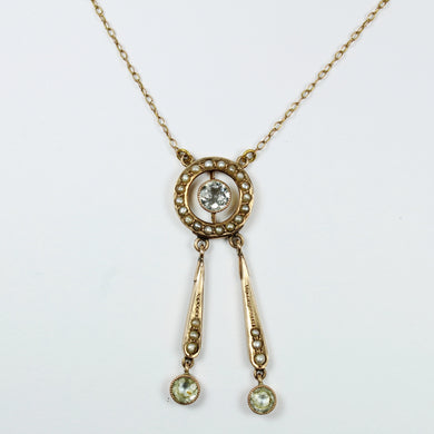 Antique Aquamarine and Seed Pearl Necklace
