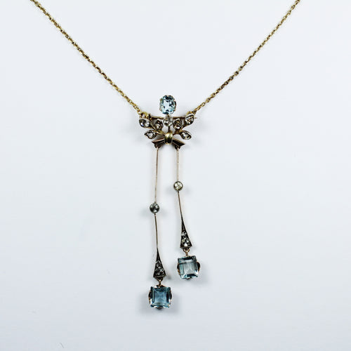 Antique 9ct Yellow Gold Aquamarine Necklace