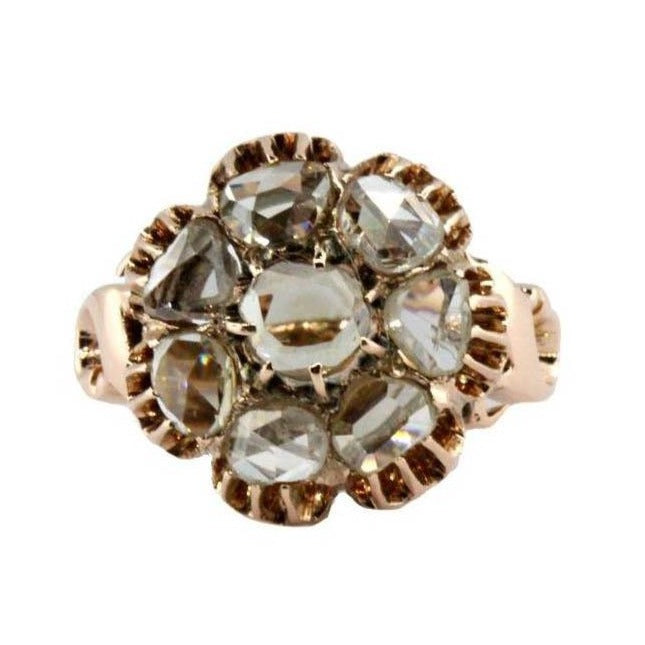 Antique 9ct Rose Gold Foiled-Back Diamond Cluster Ring