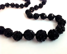 Antique Rose Carved Whitby Jet Graduated Necklace