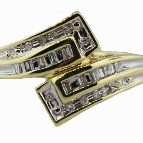 Vintage 9ct Yellow Gold Baguette Diamond Dress Ring