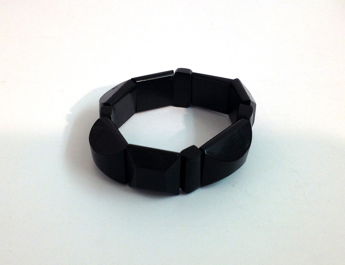 Elasticated Whitby Jet Deco Bracelet