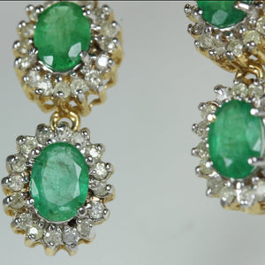 9ct Yellow Gold Emerald and Diamond Stud Drop Earrings