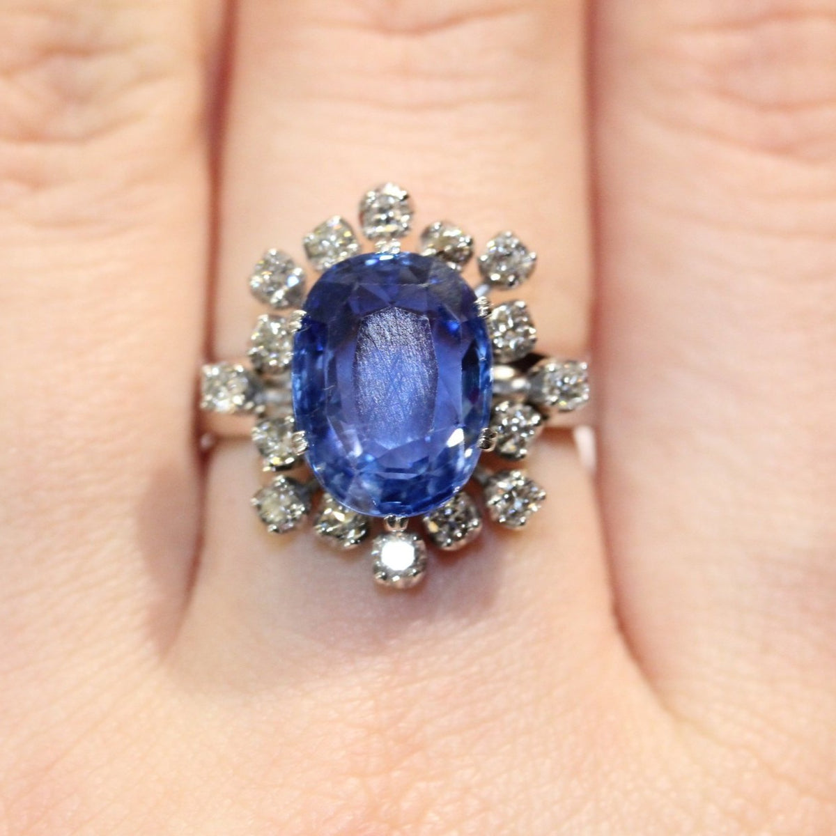 18ct White Gold Ceylon Sapphire and Diamond Ring