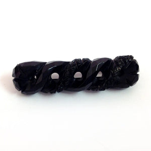 Twisted Carved Whitby Jet Bar Brooch