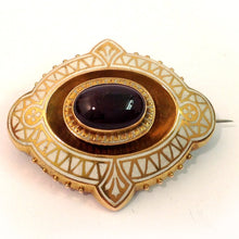 Antique Cabochon Tourmaline and White Enamel Mourning Brooch