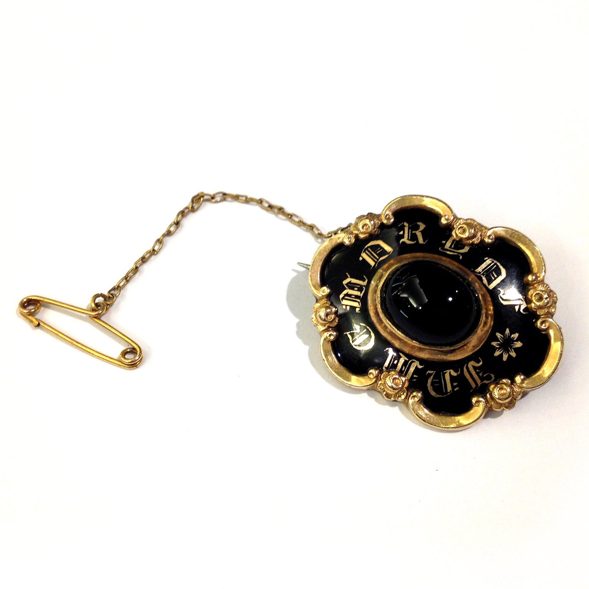 Antique "In Memory Of" Black Enamel Mourning Brooch