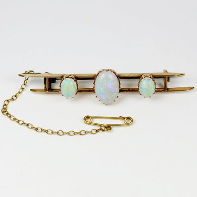 Antique 9ct Rose Gold Solid Opal Bar Brooch