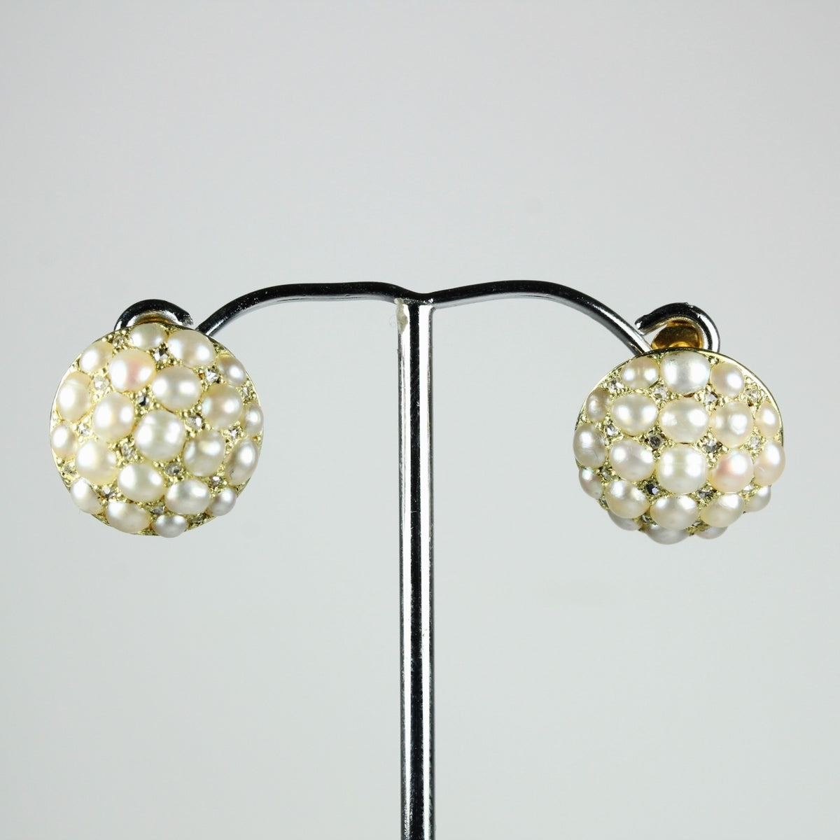 Antique 9ct Rose Gold Bead Set Pearl and Diamond Earrings
