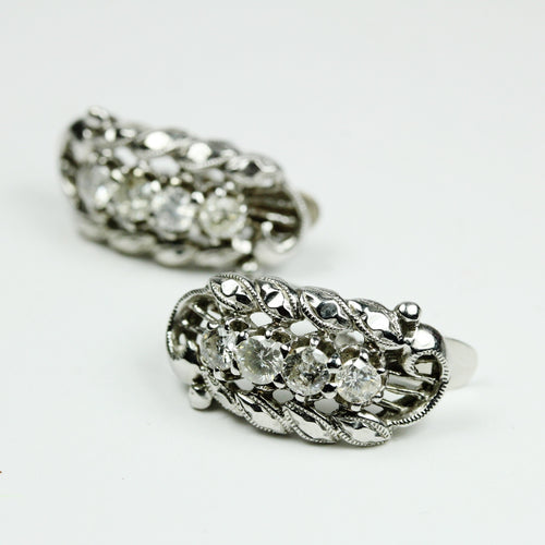 18ct White Gold Diamond Back Clasp Earrings