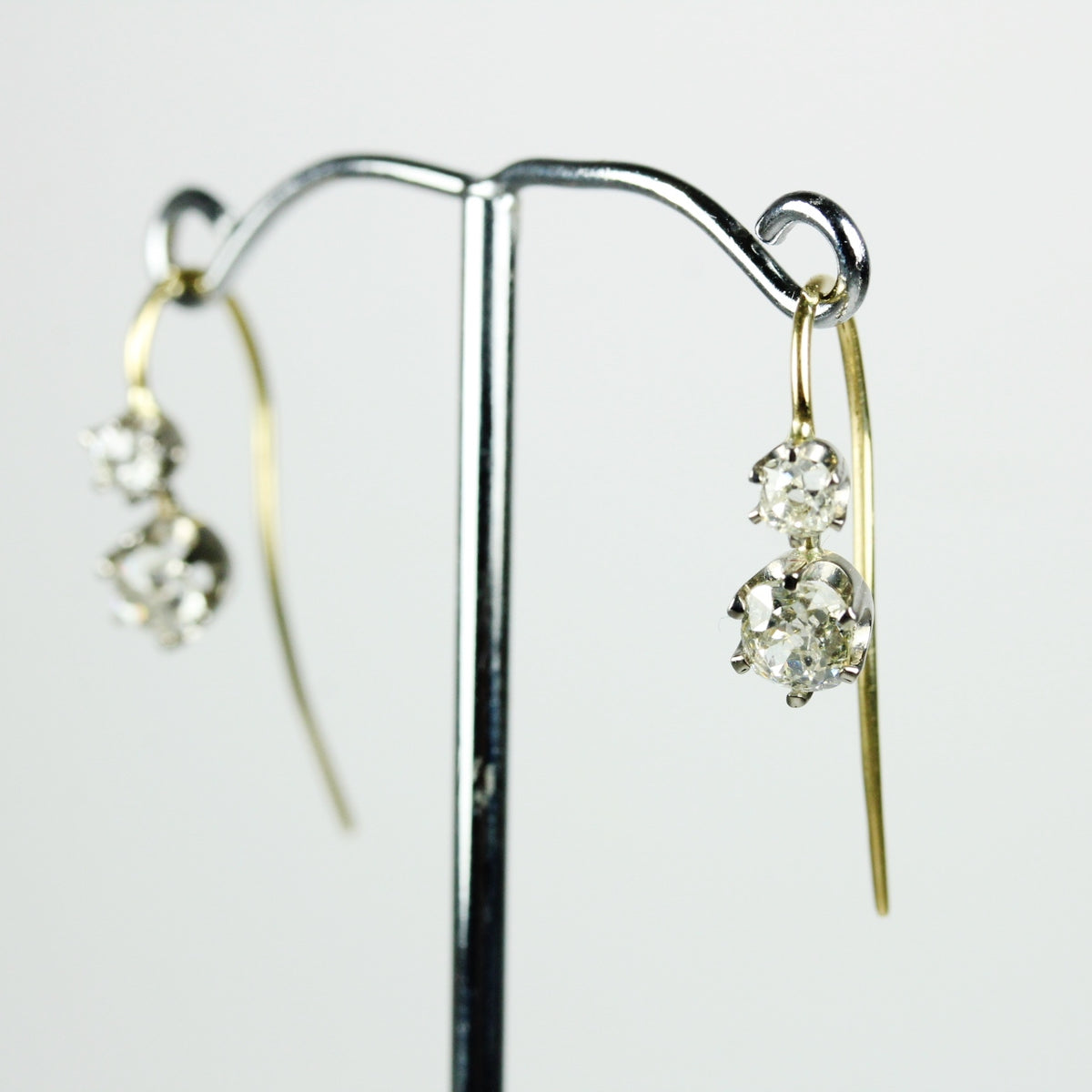 Antique 9ct Yellow Gold Old Cut Diamond Drop Earrings