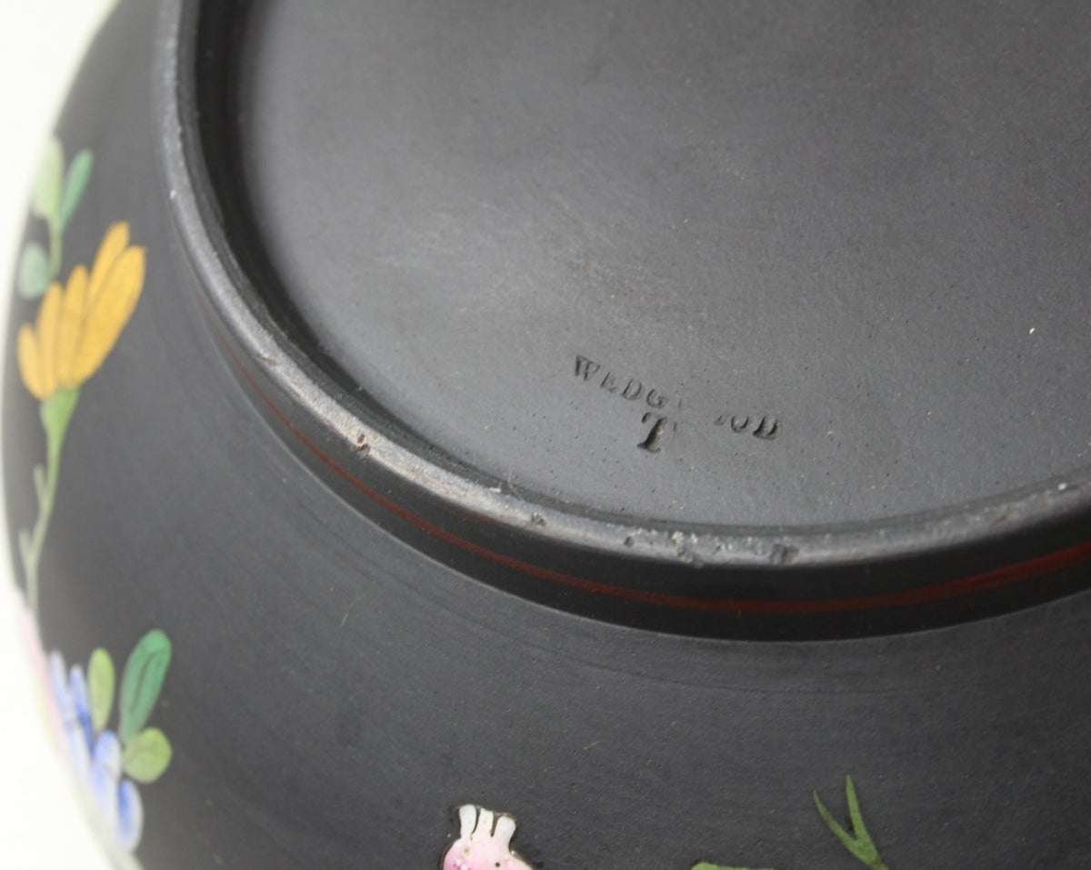 Black Hand Painted Enamel Floral Wedgwood Ceramic Tea Pot