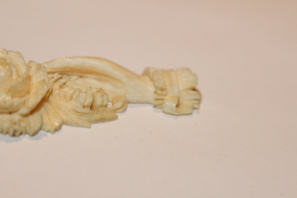 Victorian Carved Ivory Hand with Rose Pendant
