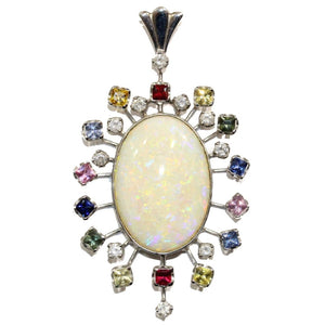 Solid Opal, Assorted Sapphires and Diamond Pendant