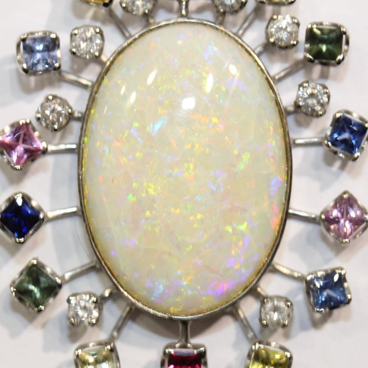 Solid Opal, Assorted Sapphires and Diamond Pendant