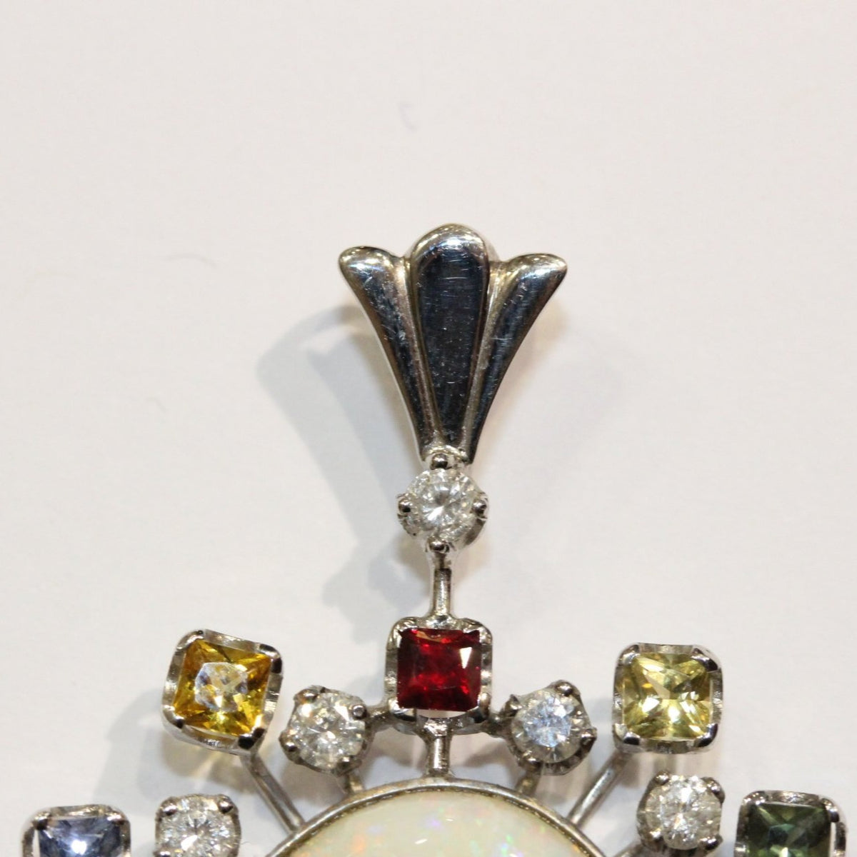 Solid Opal, Assorted Sapphires and Diamond Pendant