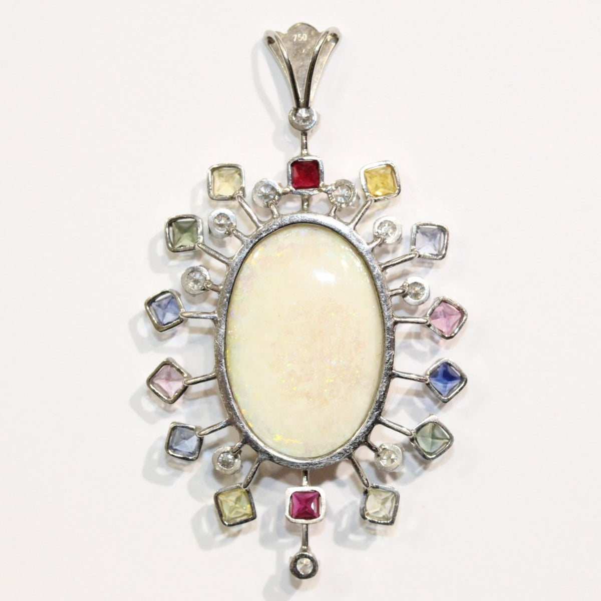 Solid Opal, Assorted Sapphires and Diamond Pendant