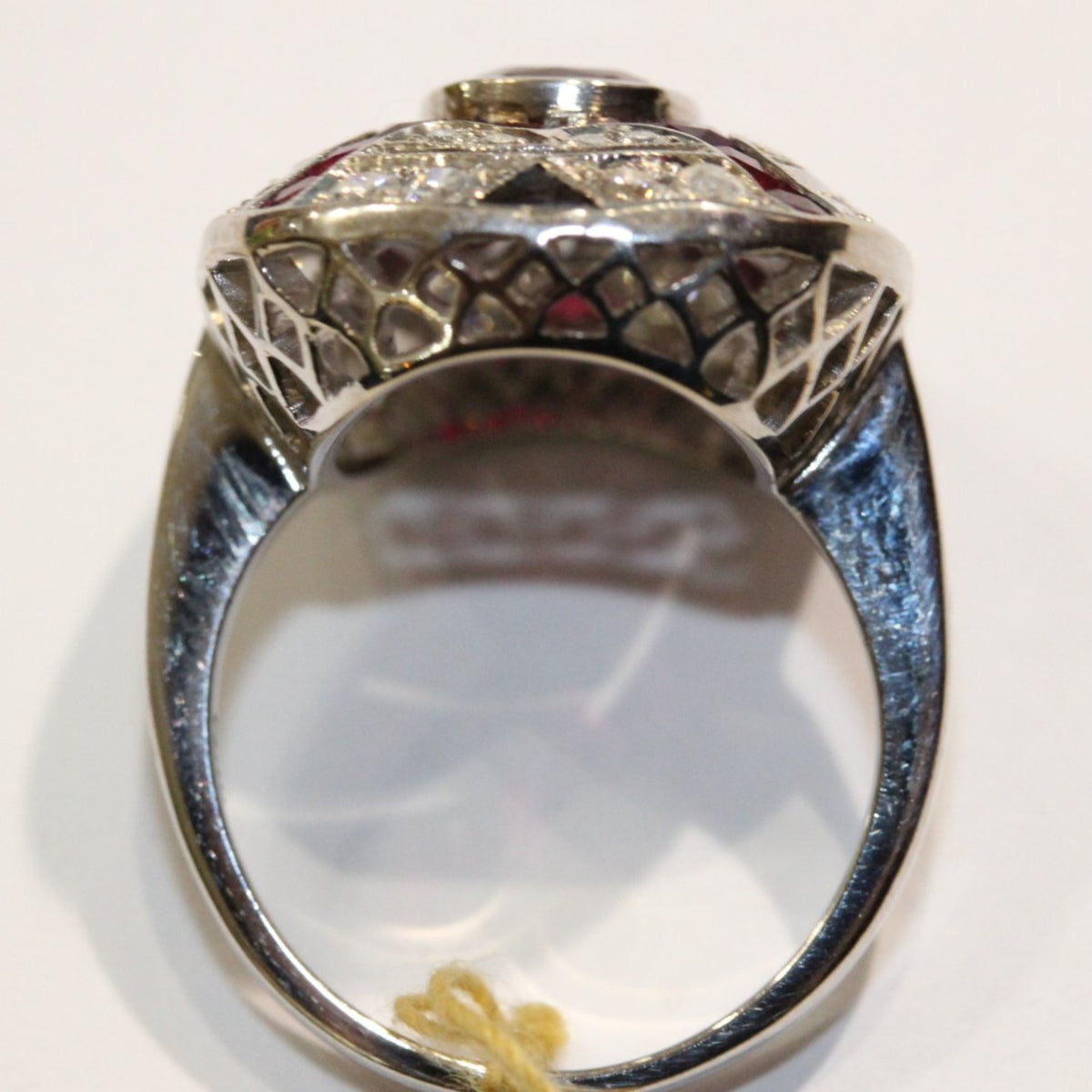 9ct White Gold Cushion Cut Ruby and Diamond Cocktail Ring