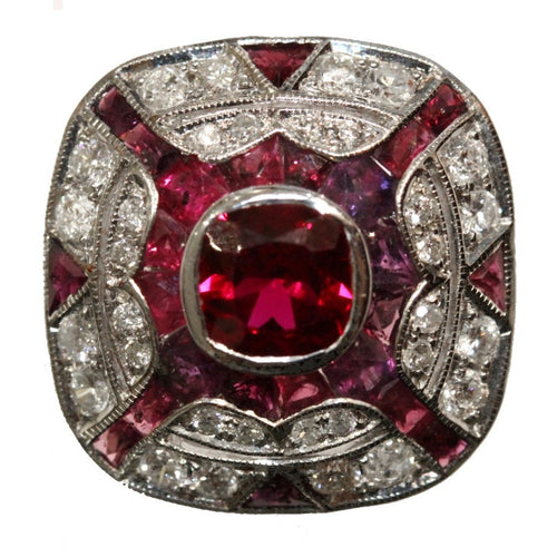 9ct White Gold Cushion Cut Ruby and Diamond Cocktail Ring