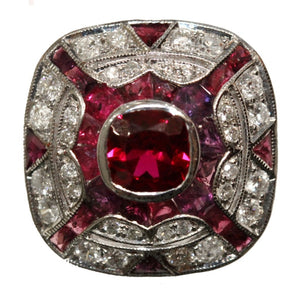 9ct White Gold Cushion Cut Ruby and Diamond Cocktail Ring