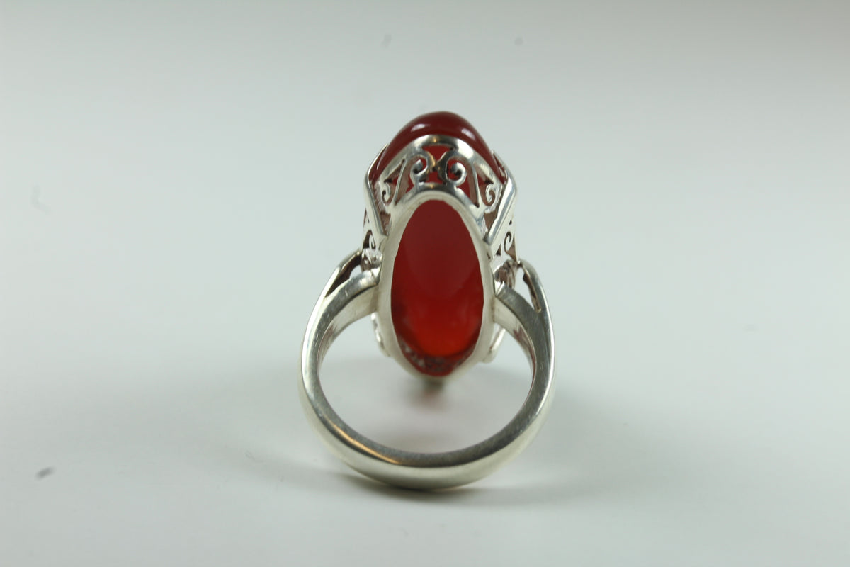 Natural Cut Claw Set Carnelian Sterling Silver Ring
