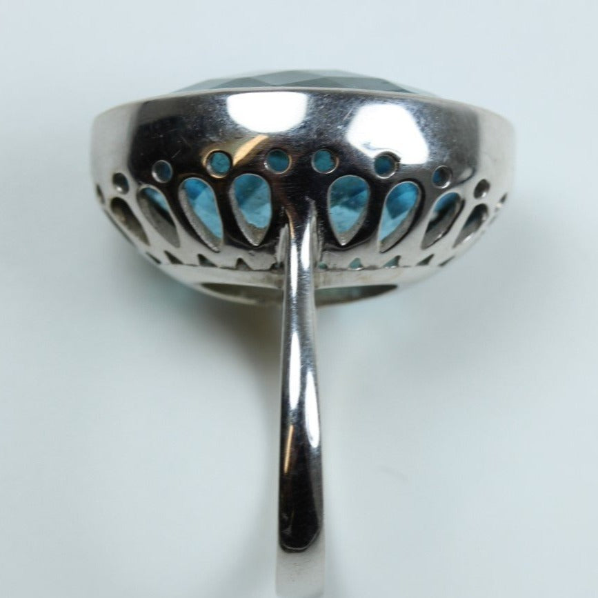9ct White Gold 36.77ct Swiss Blue Topaz Cocktail Ring.