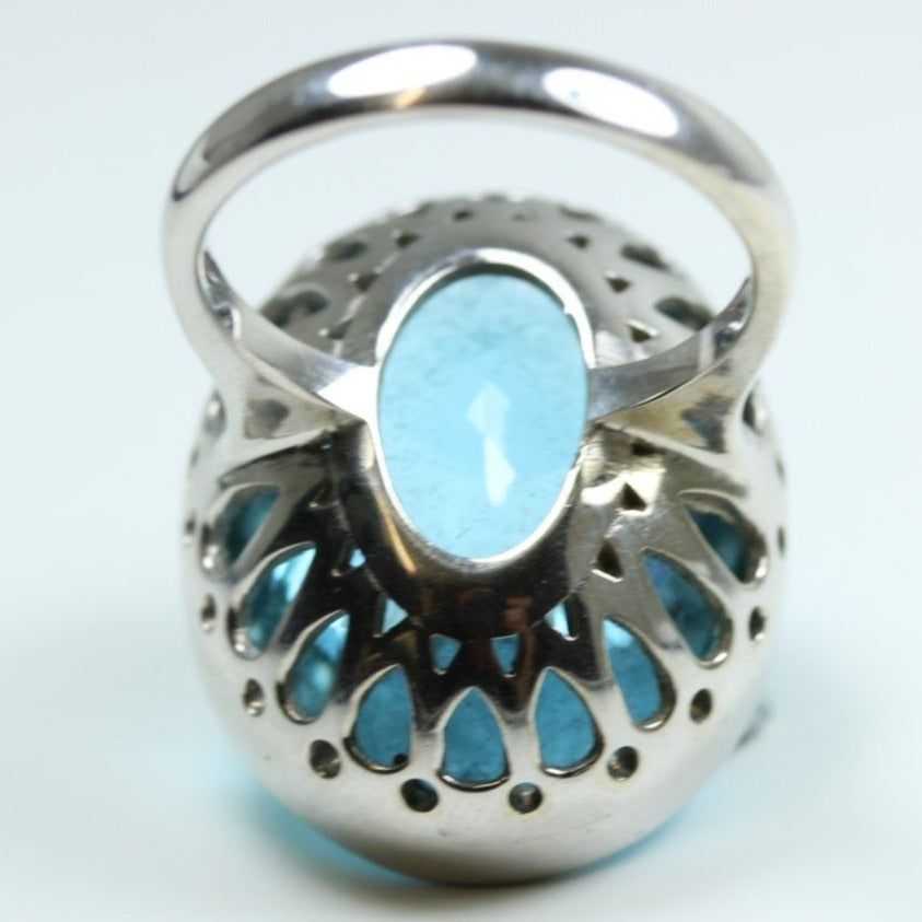 9ct White Gold 36.77ct Swiss Blue Topaz Cocktail Ring.