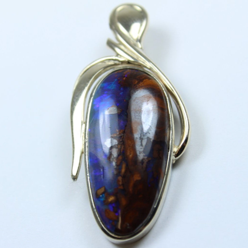 9ct White Gold Boulder Opal Pendant
